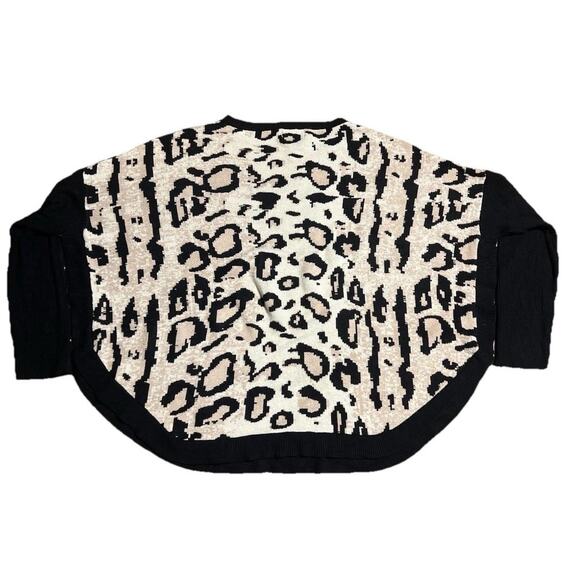 Joseph A Leopard Print Sweater Poncho Top XL Black Tan Animal Print Women’s - Picture 2 of 3